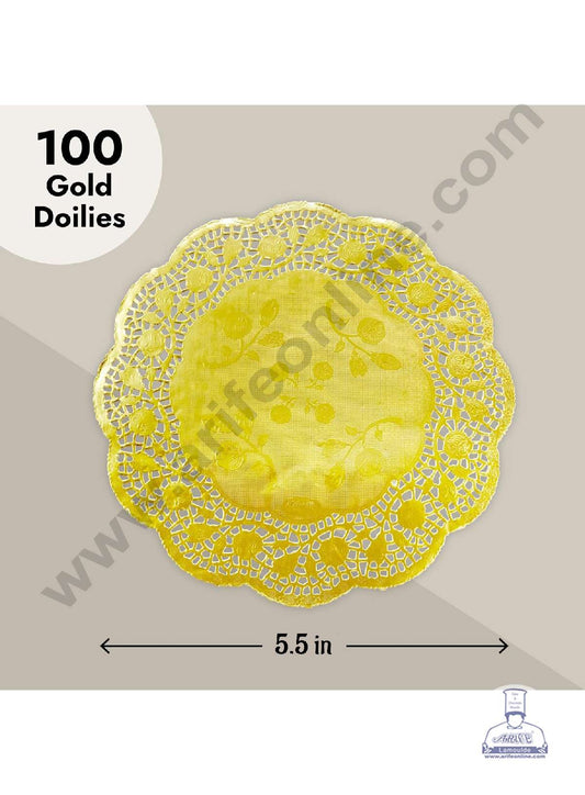 5.5 inch Paper Doilies | Round Placemats | Decorative Accessories | Disposable Paper Mats - Gold (100 pcs Pack) (MOQ 12 PACK)