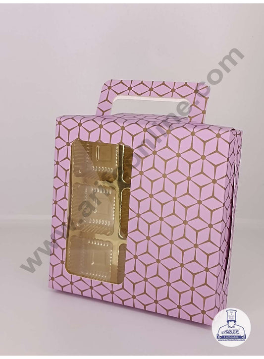 9 Cavity 3D Cube Print Chocolate Box with Cavity, Clear Window & Handle ( 10 Piece Pack ) - Pastel Purple (MOQ 12 PACK) (ARD)