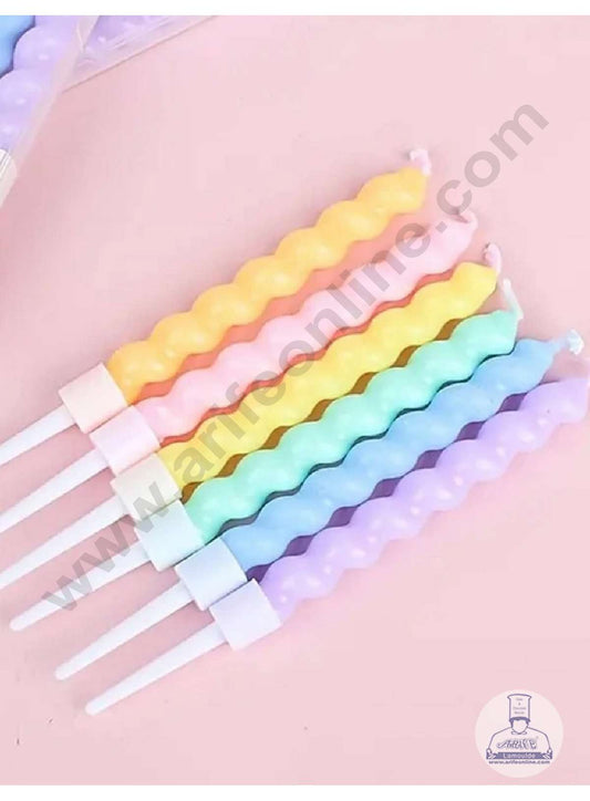 Pastel Color Twist Sprial Candles with Stand for Party Decoration for Cake and Cupcake (Set of 6 Pc) (MOQ 12 SET)