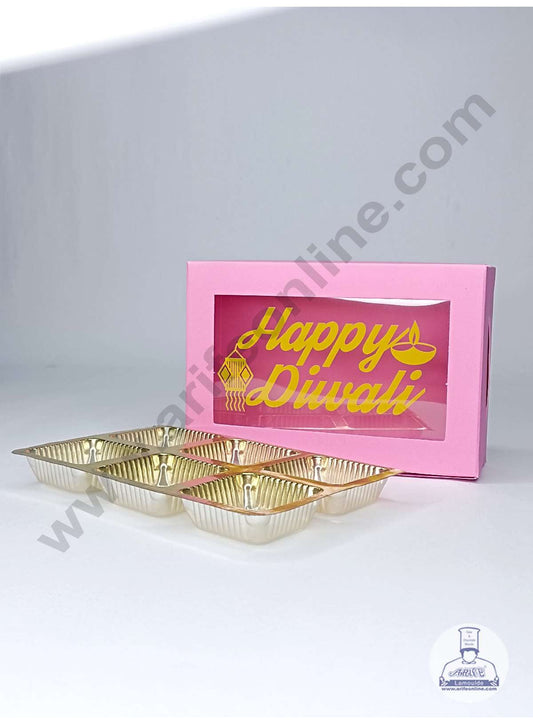 6 Cavity Pink Chocolate Box with Happy Diwali Print on Clear Window & Cavity ( 10 Piece Pack ) - Pink (MOQ 12 PACK) (OD)