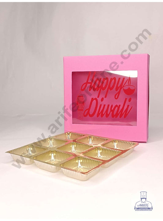 9 Cavity Pink Chocolate Box with Happy Diwali Print on Clear Window & Cavity ( 10 Piece Pack ) - Pink (MOQ 12 PACK) (UD)