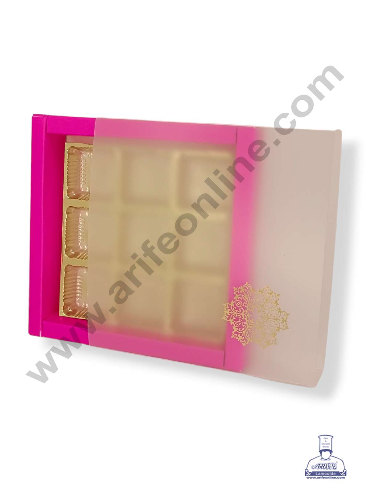 9 Cavity Chocolate Box with Sliding Cover & Cavity ( 10 Piece Pack ) - Pink (MOQ 12 PACK) (RED)