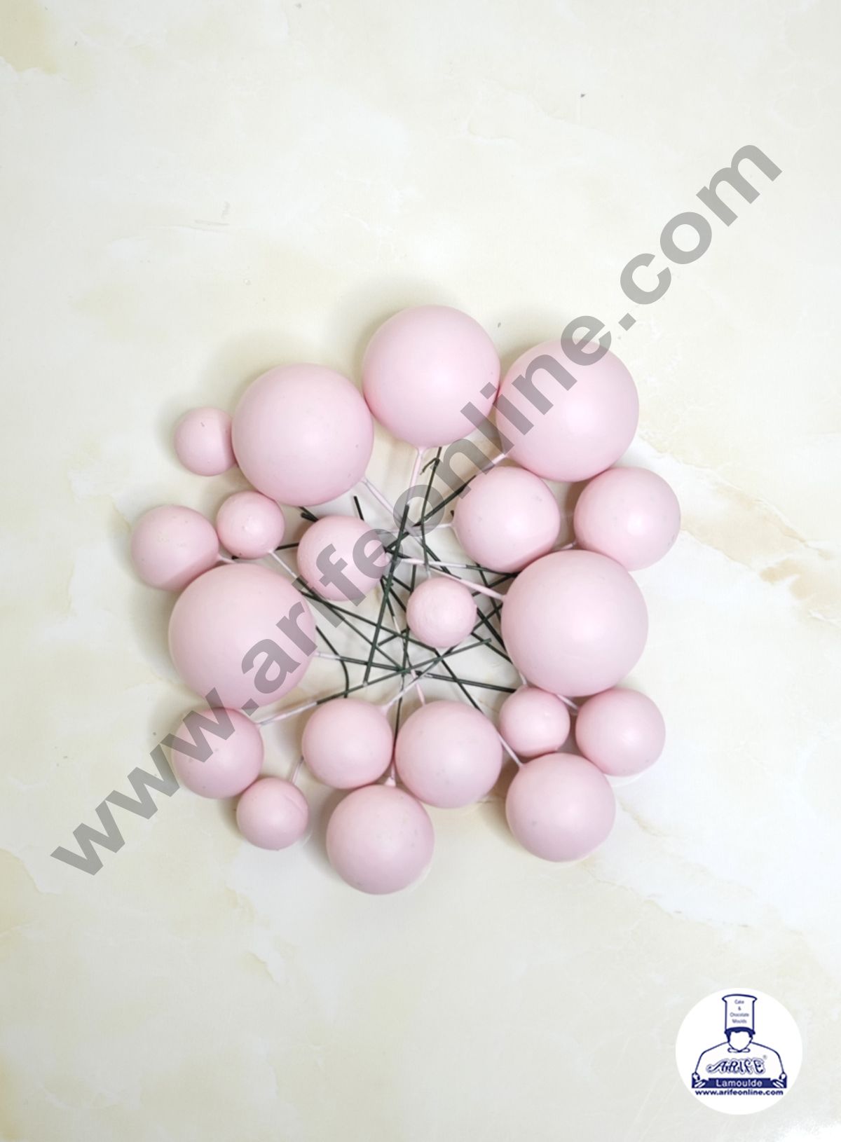 Matte Pastel Baby Pink Faux Ball Topper For Cake and Cupcake Decoration - 20 pcs Pack (MOQ 300 PACKET 1 CRTN) (IM)
