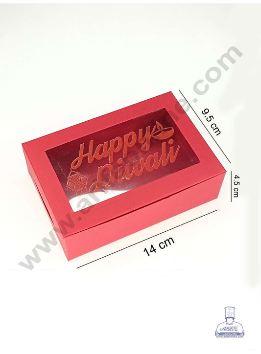 6 Cavity Dark Red Chocolate Box with Happy Diwali Print on Clear Window & Cavity ( 10 Piece Pack ) - Dark Red (MOQ 12 PACK) (OD)