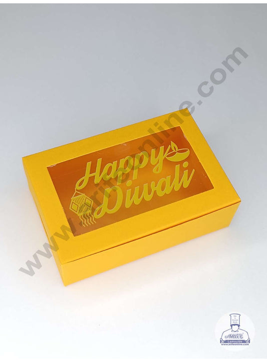 6 Cavity Mustard Yellow Chocolate Box with Happy Diwali Print on Clear Window & Cavity ( 10 Piece Pack ) - Mustard Yellow (MOQ 12 PACK) (OD)