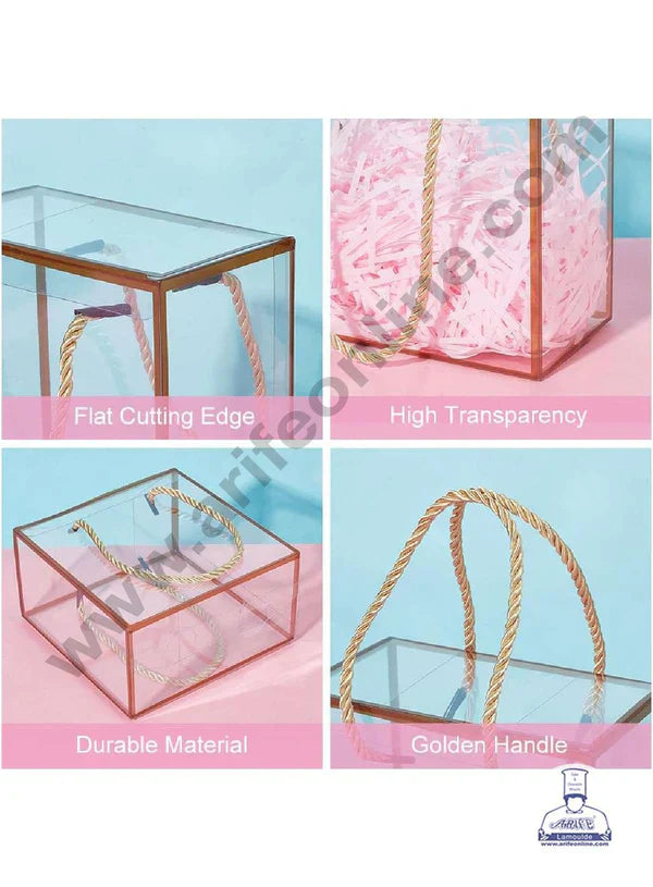 Plain PVC Hamper Bag with Golden Boarder - 6 X 3.5 X 6 Inch | Gift Box | Gift Bag with Handle (MOQ 100 PCS) (RU)