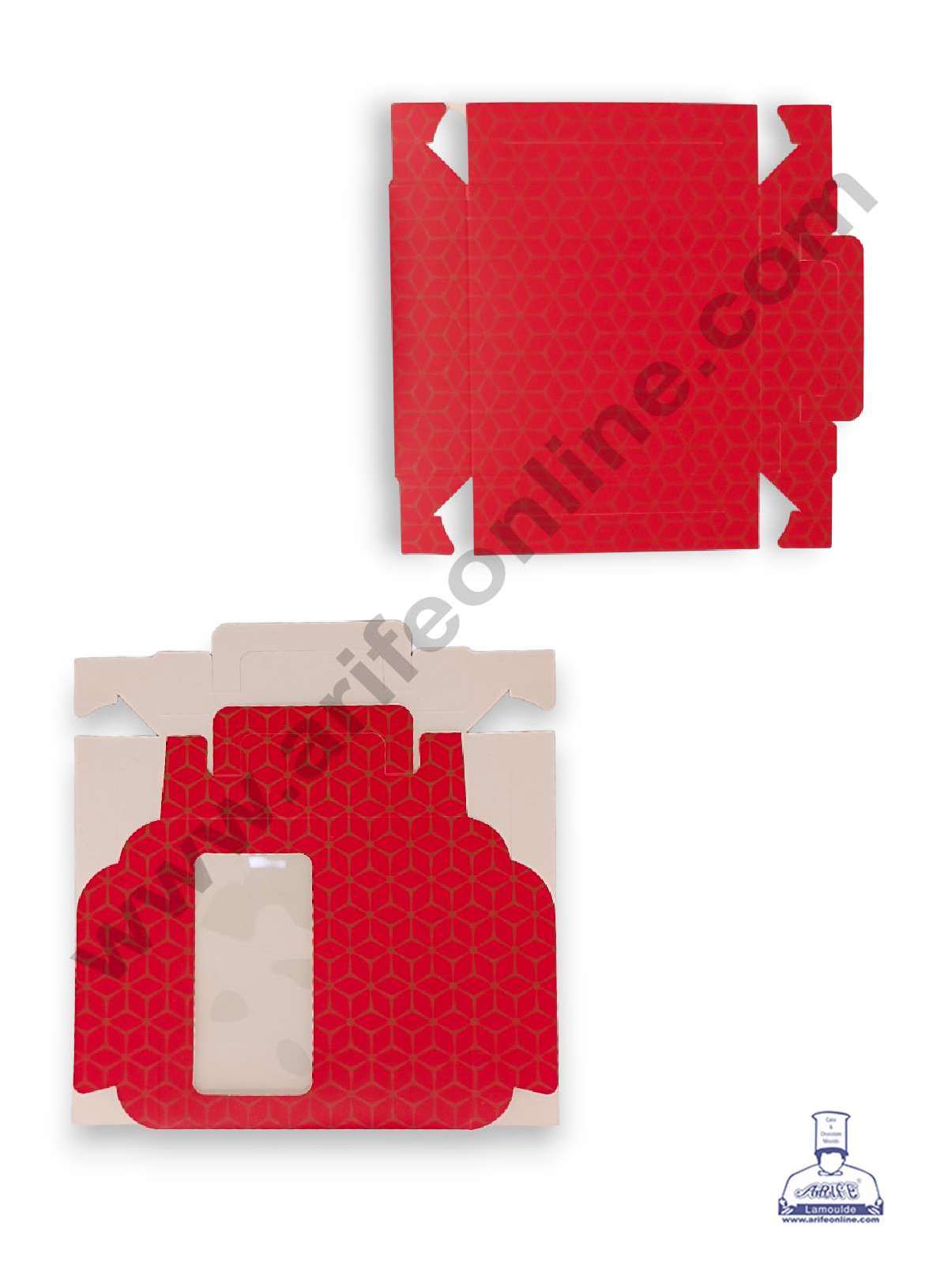 9 Cavity 3D Cube Print Chocolate Box with Cavity, Clear Window & Handle ( 10 Piece Pack ) - Red (MOQ 12 PACK) (ARD)