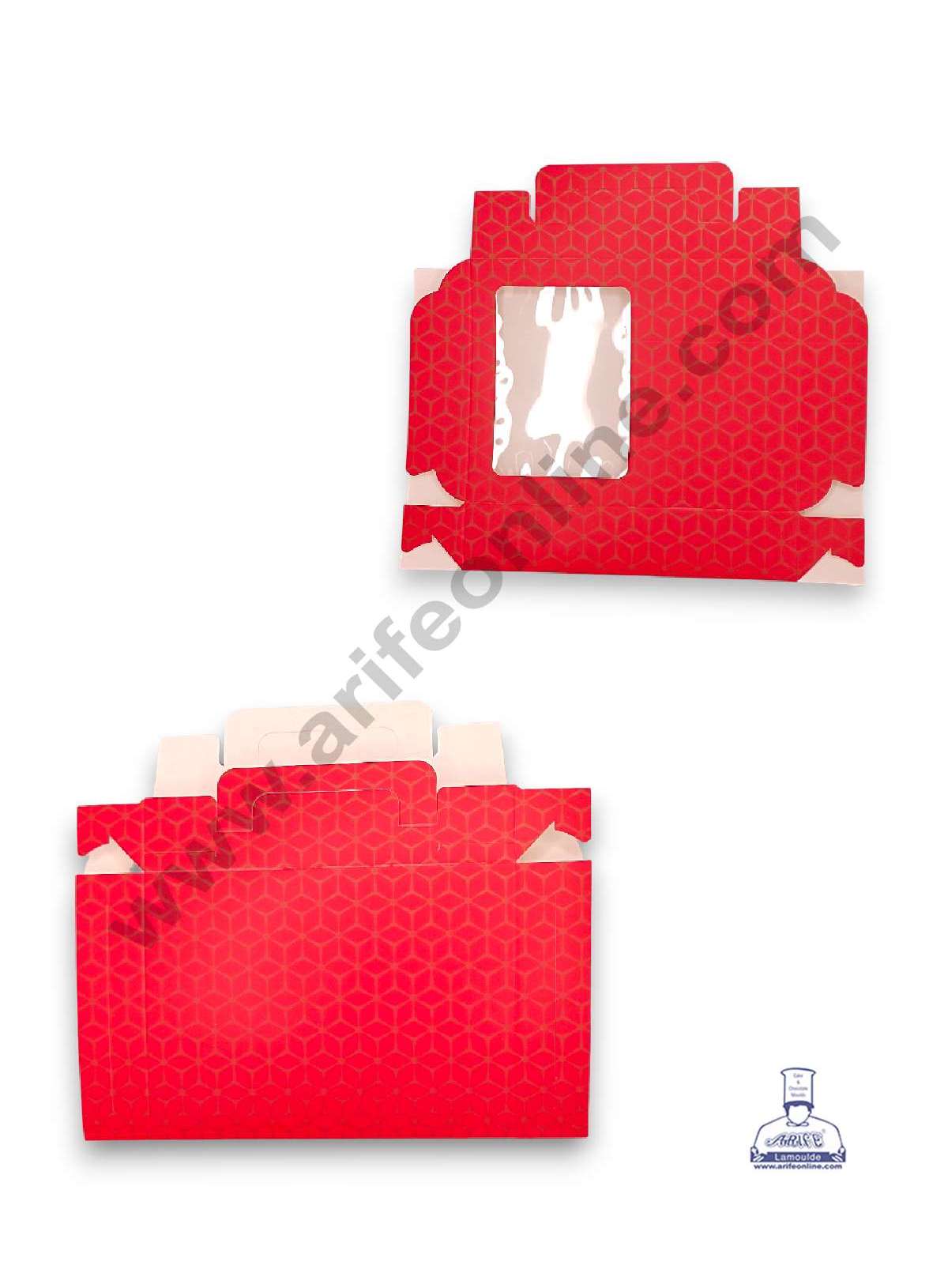 12 Cavity 3D Cube Print Chocolate Box with Cavity, Clear Window & Handle ( 10 Piece Pack ) - Red (MOQ 12 PACK) (AED)