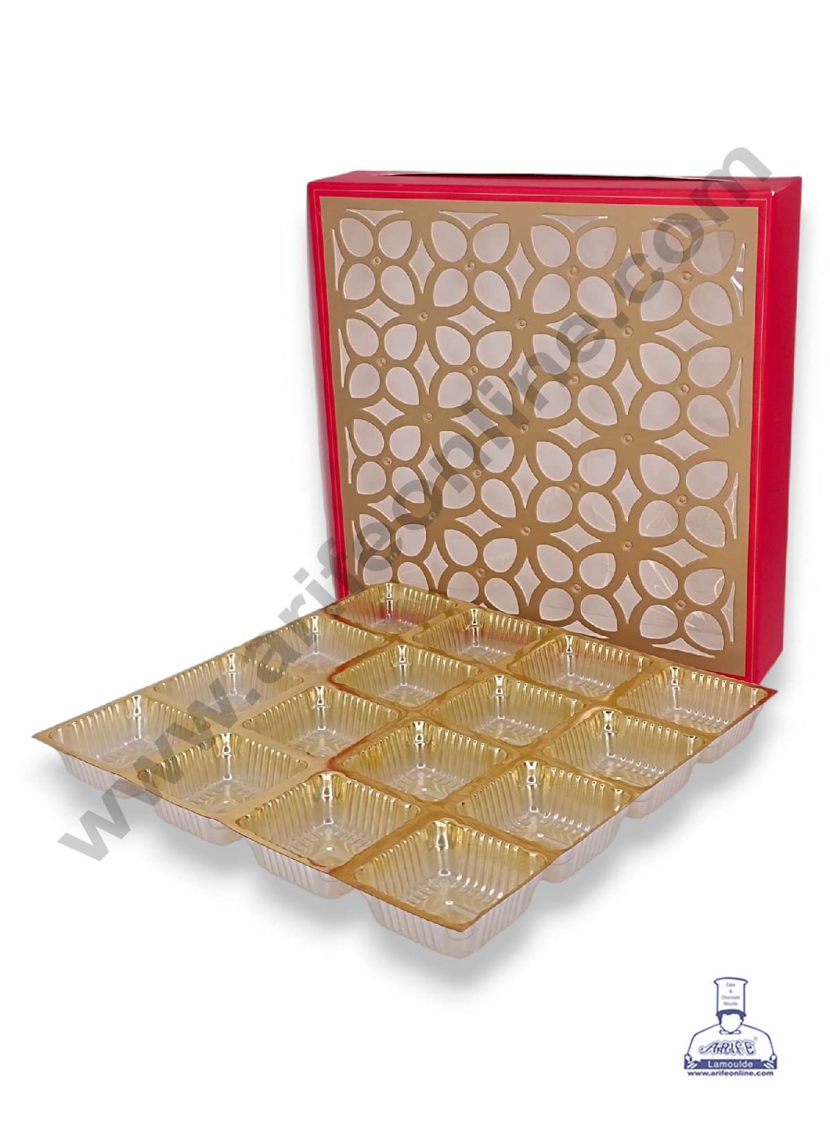 16 Cavity Chocolate Box with Cavity & Cutout Window Without Handle ( 10 Piece Pack ) - Red (MOQ 12 PACK) (RDD)