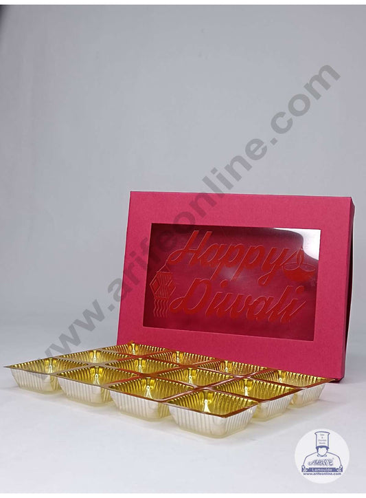 12 Cavity Red Chocolate Box with Happy Diwali Print on Clear Window & Cavity ( 10 Piece Pack ) - Red (MOQ 12 PACK) (ADD)
