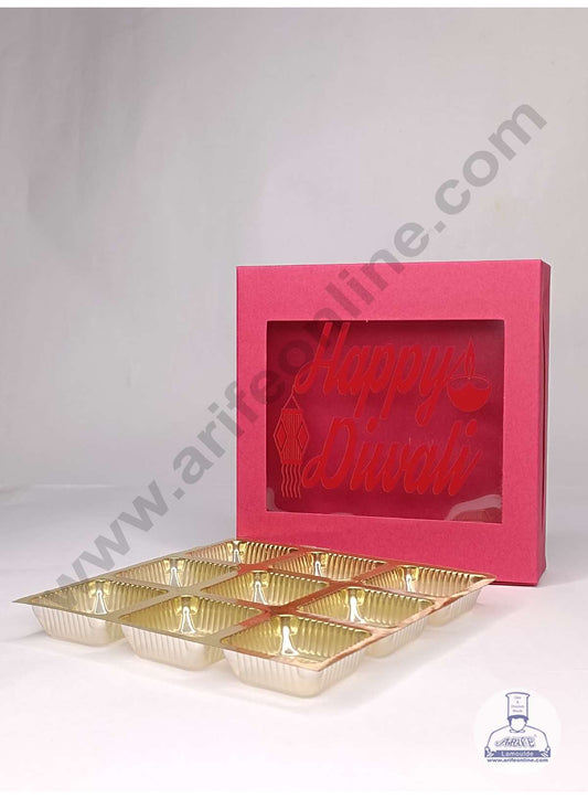 9 Cavity Red Chocolate Box with Happy Diwali Print on Clear Window & Cavity ( 10 Piece Pack ) - Red (MOQ 12 PACK) (UD)