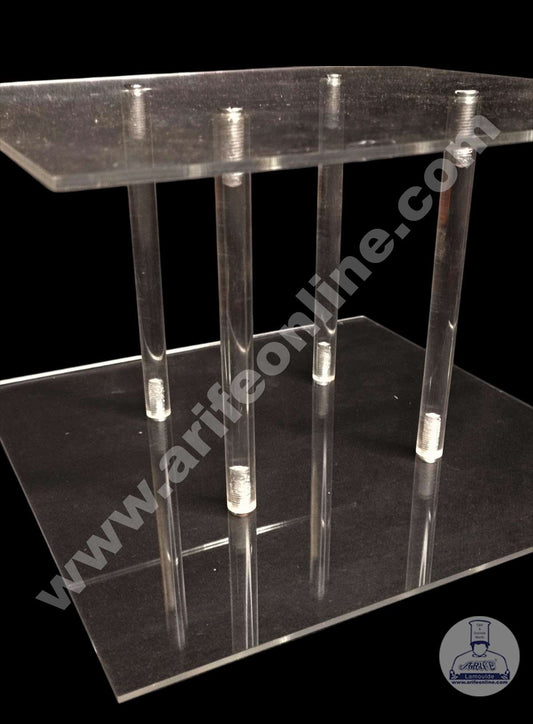 Square Shape Cake Spacer with Rods 6" X 4" Acrylic Clear Cake Display Spacer (MOQ 12 PCS)