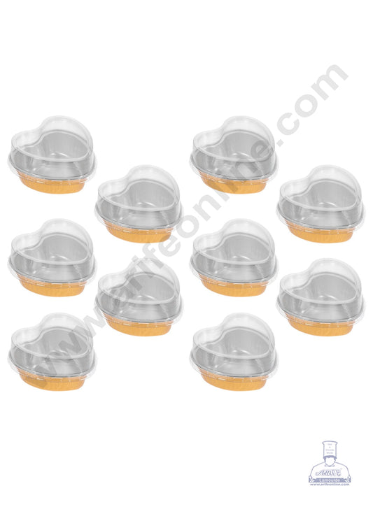 Heart Shape Aluminium Tin Foil Bake & Serve Cup with Lid | Aluminium Containers | Non-Stick Foil Baking Cups - Gold - (O)  - 2000 Pcs per cartoon (MOQ 1 CRTN)