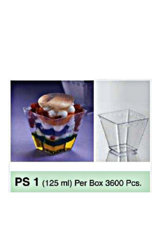 Mini Transparent Acrylic Square Shape Mousse Cup Without Lid | Pudding Cup | Parfait Cup 125ML (PS-1) (MOQ 500 PCS)  (E)