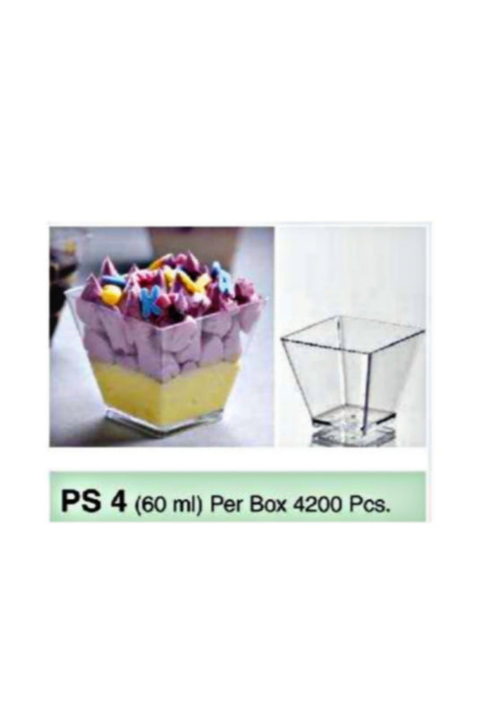 Mini Transparent Acrylic Square Shape Mousse Cup Without Lid | Pudding Cup | Parfait Cup 60ML (PS-4 ) (MOQ 500 PCS) (F)