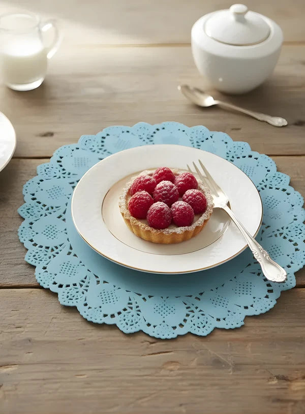 3.5 Inch Paper Doilies | Round Placemats | Disposable Food-Grade Paper Mats – Sky Blue | Pack of 100 (SBPD-SB-3.5) (MOQ 12 PACK)