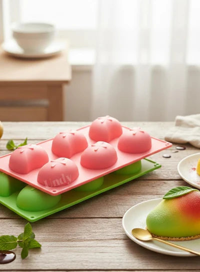 6-Cavity Mango Shape Silicone Mould | Premium Non-Stick Flexible Mousse, Entremet & Cake Mold for Chocolate, Ice Cream & Frozen Desserts | Reusable Baking Tray  (SBSM-MB-8601)  (RLE)