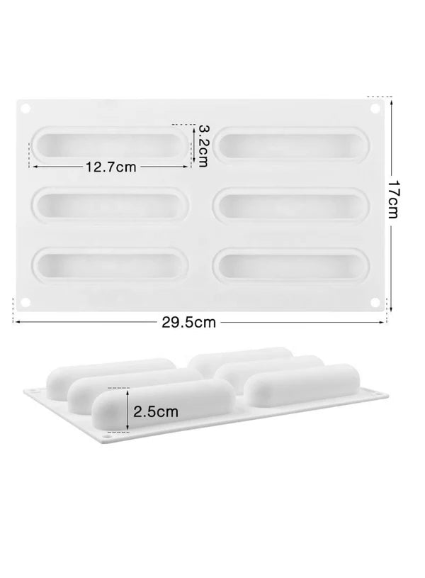 6 Cavity Oval Long Silicone Mold | Long Oval Mousse, Cake, Eclair & Dessert Baking Tray (SBSM-LBM061) -(MOQ 12 PCS) (AIE)