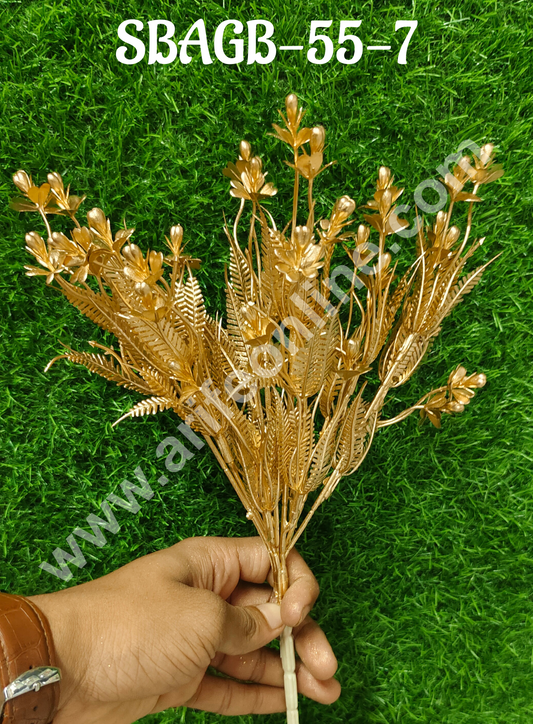 Gold Artificial Rose Flower Bouquet Decorative Item For Cake Decoration- 1 Stick (SBAGB-55-7) (MOQ 12 PCS)