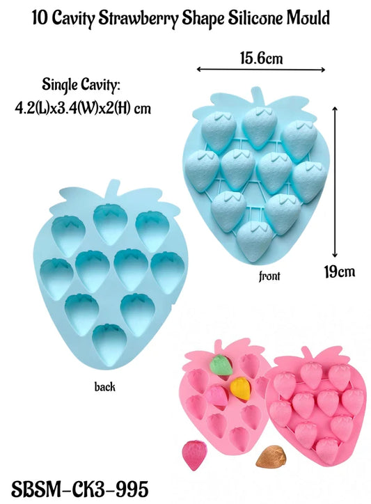 10 Cavity Strawberry Shape Silicone Mould | Strawberry Chocolate, Candy & Dessert Mould (SBSM-CK3-995) (MOQ 12 PCS) (EE)