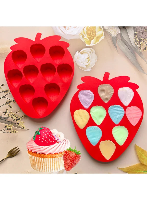 10 Cavity Strawberry Shape Silicone Mould | Strawberry Chocolate, Candy & Dessert Mould (SBSM-CK3-995) (MOQ 12 PCS) (EE)
