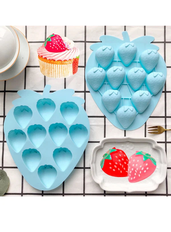 10 Cavity Strawberry Shape Silicone Mould | Strawberry Chocolate, Candy & Dessert Mould (SBSM-CK3-995) (MOQ 12 PCS) (EE)
