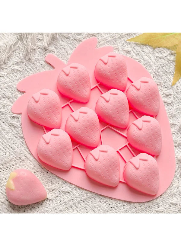 10 Cavity Strawberry Shape Silicone Mould | Strawberry Chocolate, Candy & Dessert Mould (SBSM-CK3-995) (MOQ 12 PCS) (EE)