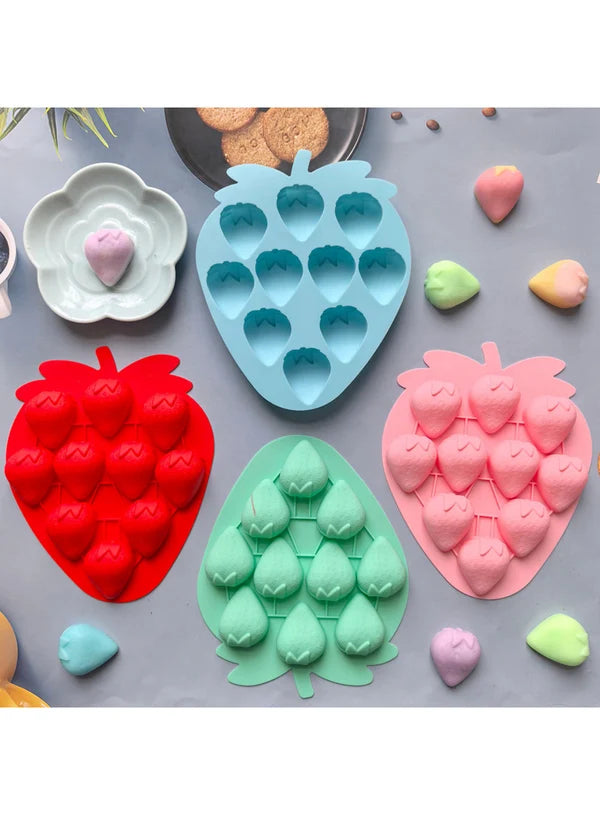 10 Cavity Strawberry Shape Silicone Mould | Strawberry Chocolate, Candy & Dessert Mould (SBSM-CK3-995) (MOQ 12 PCS) (EE)