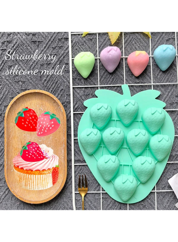 10 Cavity Strawberry Shape Silicone Mould | Strawberry Chocolate, Candy & Dessert Mould (SBSM-CK3-995) (MOQ 12 PCS) (EE)