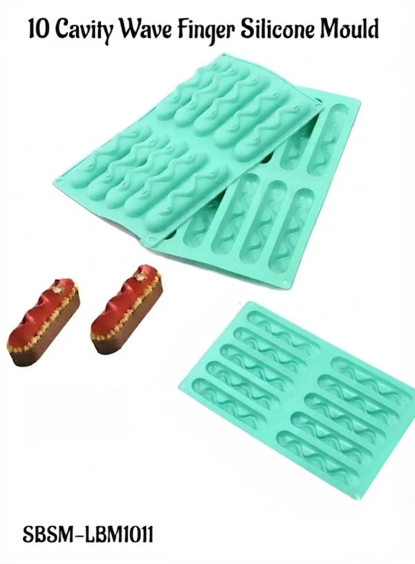 10 Cavity Wave Finger Silicone Mould | Wave Mousse, Eclair, Chocolate Bar & Dessert Baking Tray (SBSM-LBM1011)  (MOQ 12 PCS)