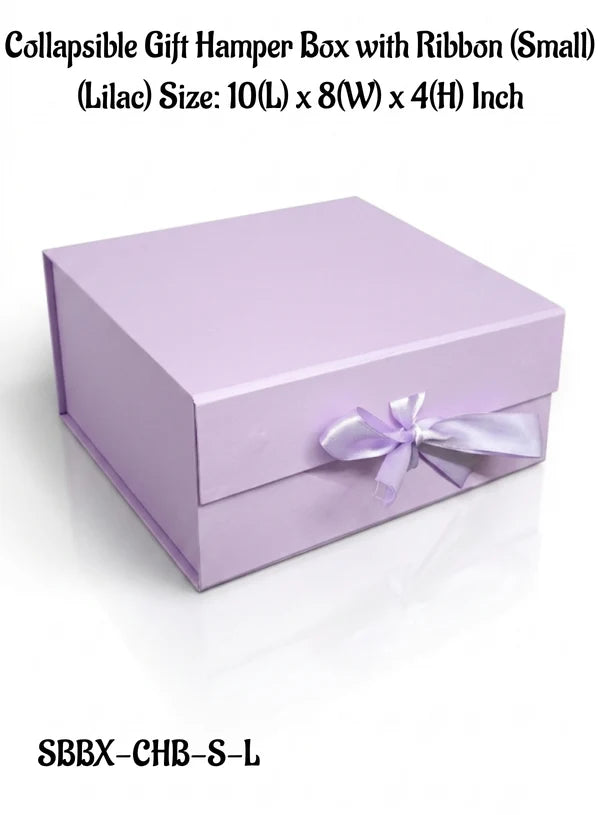 Small Collapsible Gift Hamper Box With Ribbon - Lilac (10x8x4 Inch) | 1 Pc | Foldable Reusable Magnetic Gift Packaging Box (SBBX-CHB-S-L) - (MOQ 50 PCS)