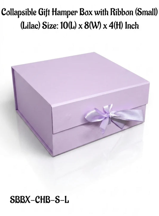 Small Collapsible Gift Hamper Box With Ribbon - Lilac (10x8x4 Inch) | 1 Pc | Foldable Reusable Magnetic Gift Packaging Box (SBBX-CHB-S-L) - (MOQ 50 PCS)