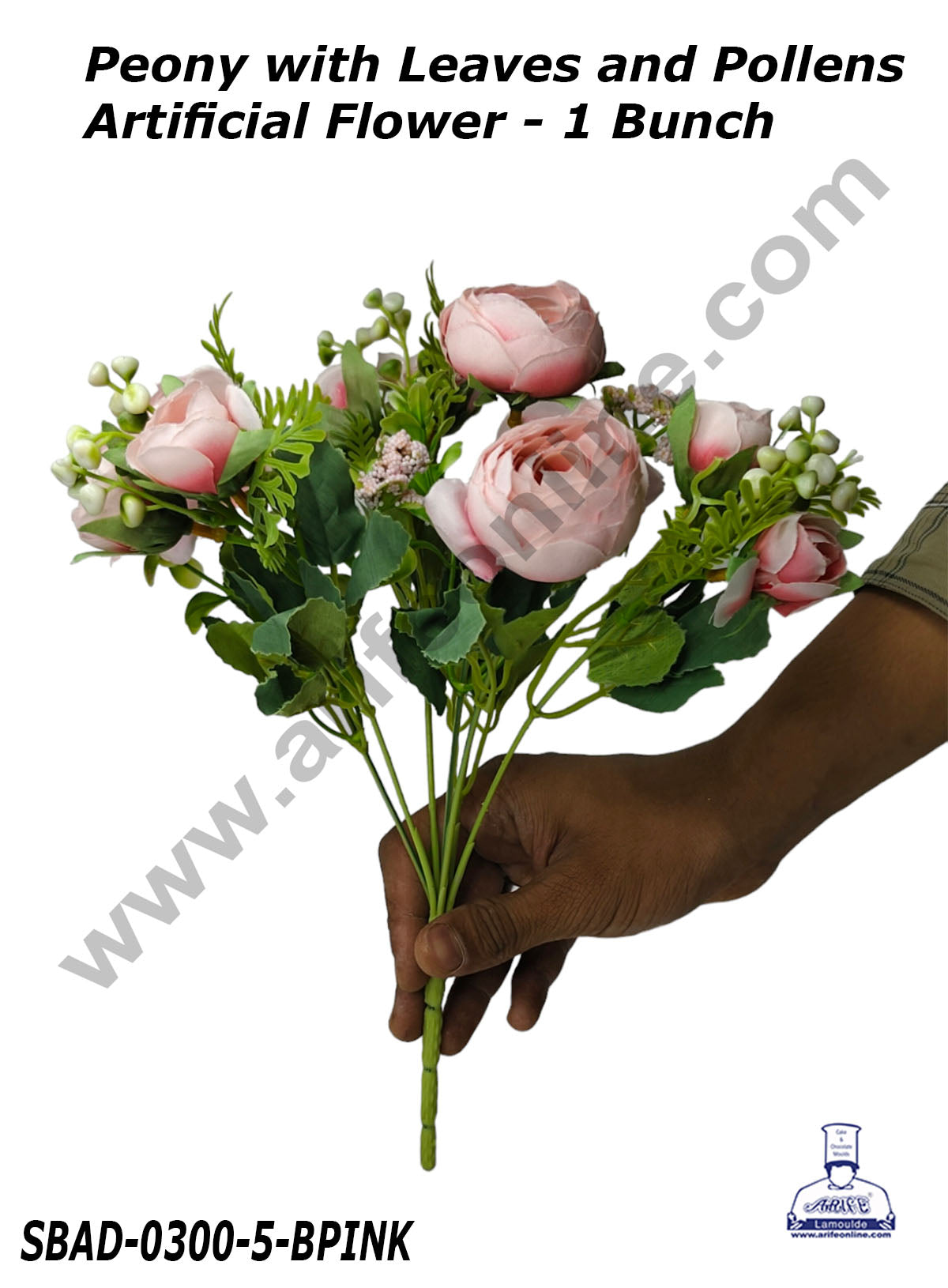 Peony with Leaves and Pollens Artificial Flower For Cake Decoration – (1 Bunch)