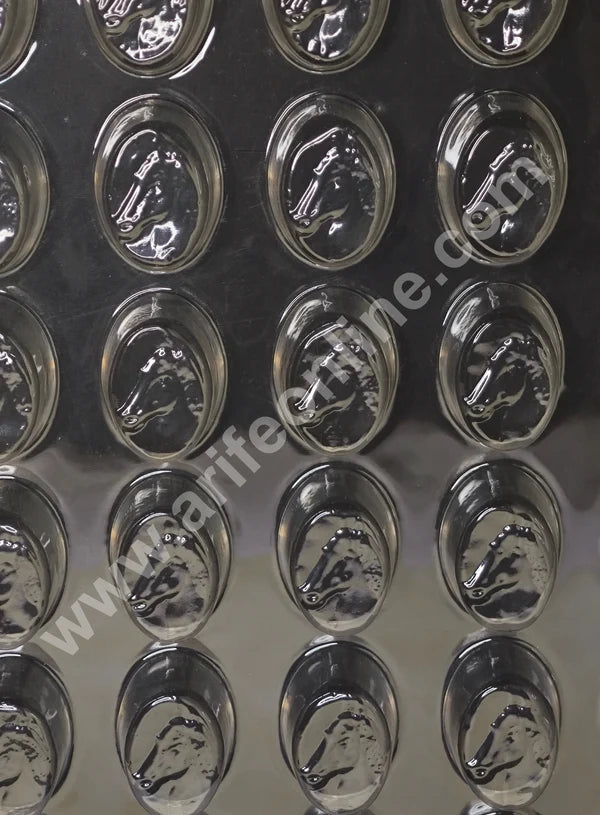 Clear Plastic PVC Horse Face Round Design Chocolate Mould – 48 Cavity | Polycarbonate Mold (MOQ 50 PCS) (RE)