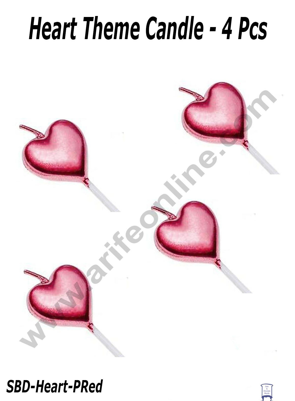 Heart Theme Candle for Party Decoration for Cake and Cupcake - Pinkish Red - Set of 4 Pcs  (MOQ 12 PCS)