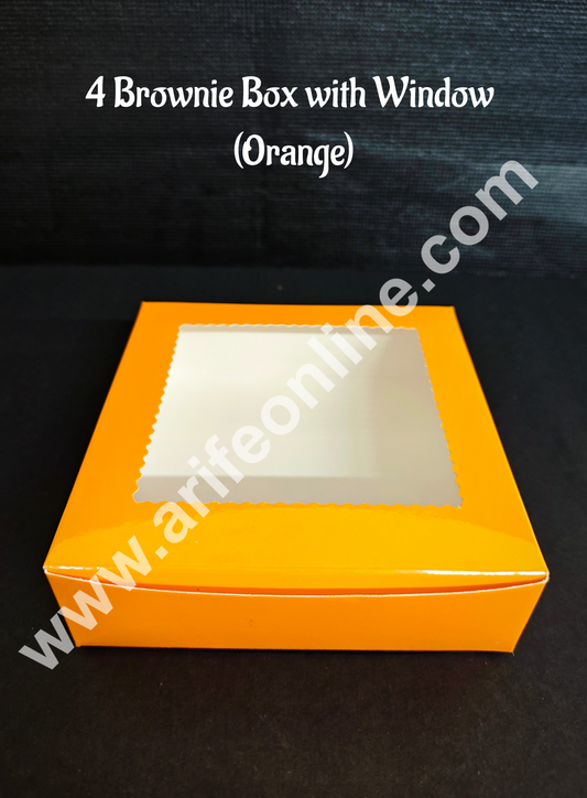 4 Cavity Brownie Boxes with Clear Window Orange color  | Brownie Carriers - 10 Pcs Pack (MOQ 12 PACK)