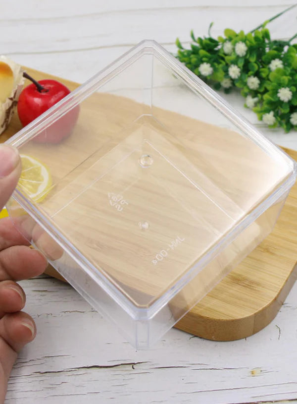 500ml Transparent Acrylic Dessert Square Tub With Lid (MOQ 500 PCS)   (RE)