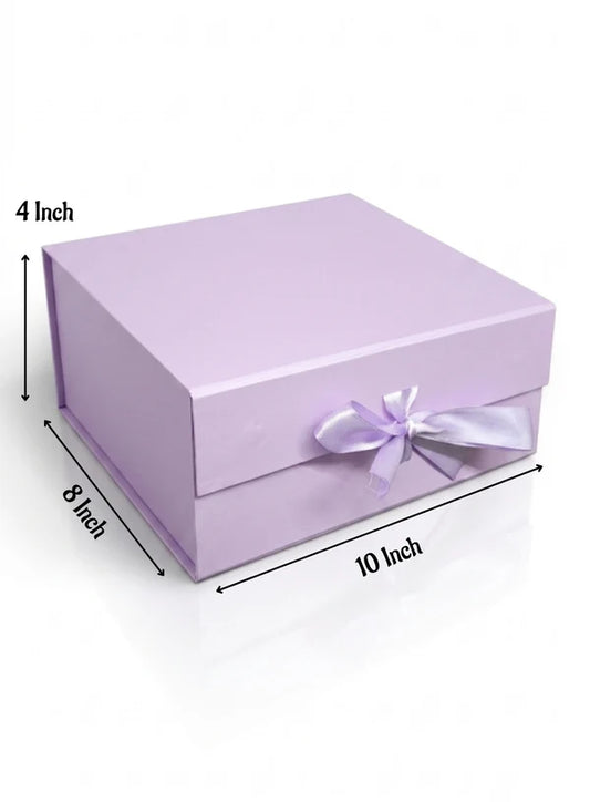 Small Collapsible Gift Hamper Box With Ribbon - Lilac (10x8x4 Inch) | 1 Pc | Foldable Reusable Magnetic Gift Packaging Box (SBBX-CHB-S-L) - (MOQ 50 PCS)
