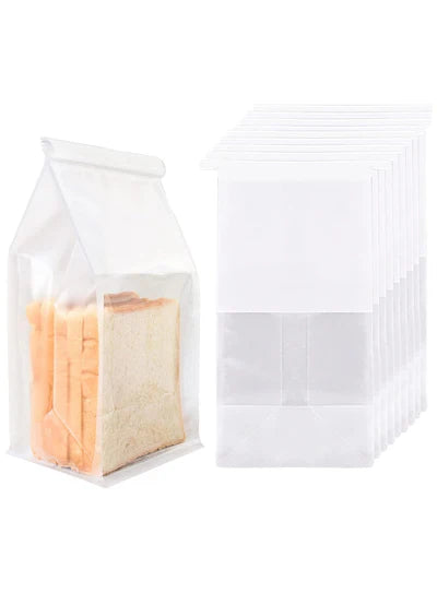 Small bread pouch With Window-White - (28 X 12.5 X 9 cm) (Pack of 10) (SB-ZP-14) (MOQ 12 PACK)
