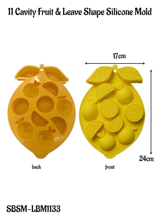 11 Cavity Citrus Fruit & Leaf Silicone Mould | Lemon, Orange, Lime Chocolate, Candy & Dessert Mould (SBSM-LBM1133) -(MOQ 12 PCS) (UD)