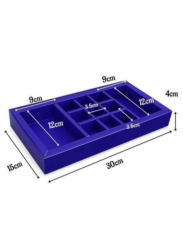 11 Cavity Rectangle Royal Blue Sliding Hamper Box with Tray & Compartments | Festive Gift Box (SBBX-3131) - (MOQ 100 PCS)