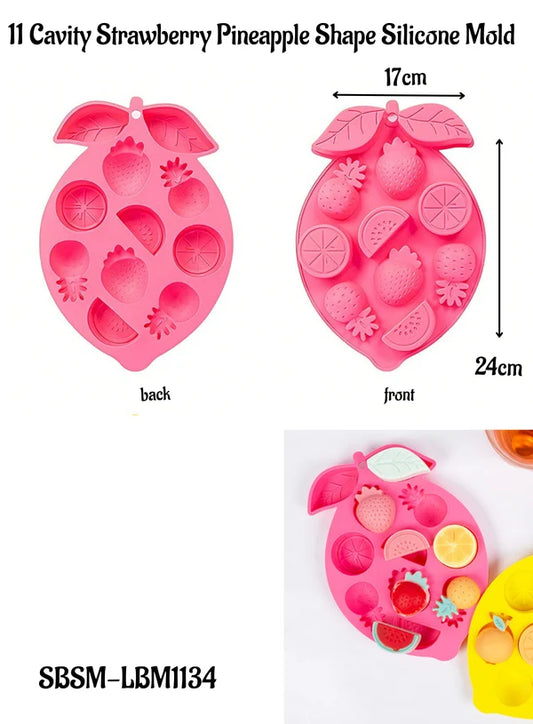 11 Cavity Strawberry & Pineapple Fruit Shape Silicone Mould | Strawberry, Citrus, Watermelon & Fruit Chocolate Dessert Mould (SBSM-LBM1134) - (MOQ 12 PCS) (UD)