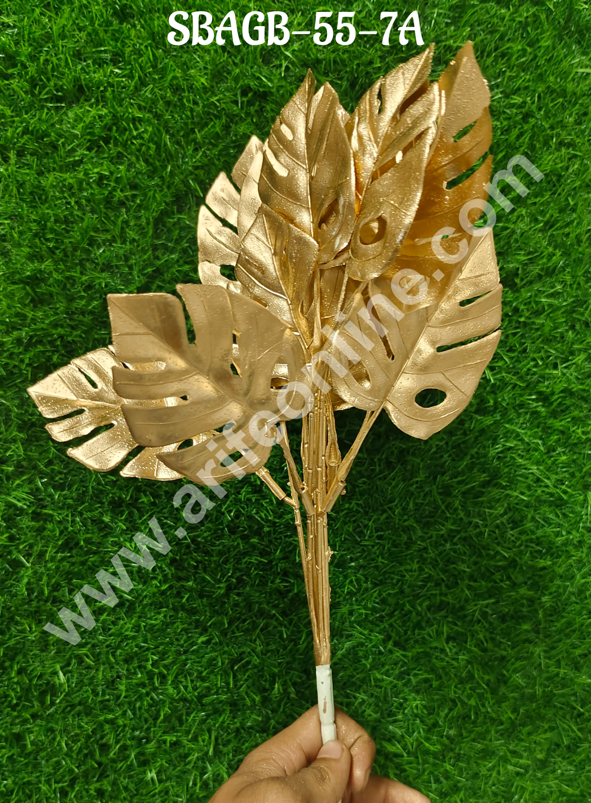 Artificial Gold Glittered Palm Leaf Decorative Item For Cake Decoration- 1 Stick (SBAGB-55-7A) (MOQ 12 PCS)