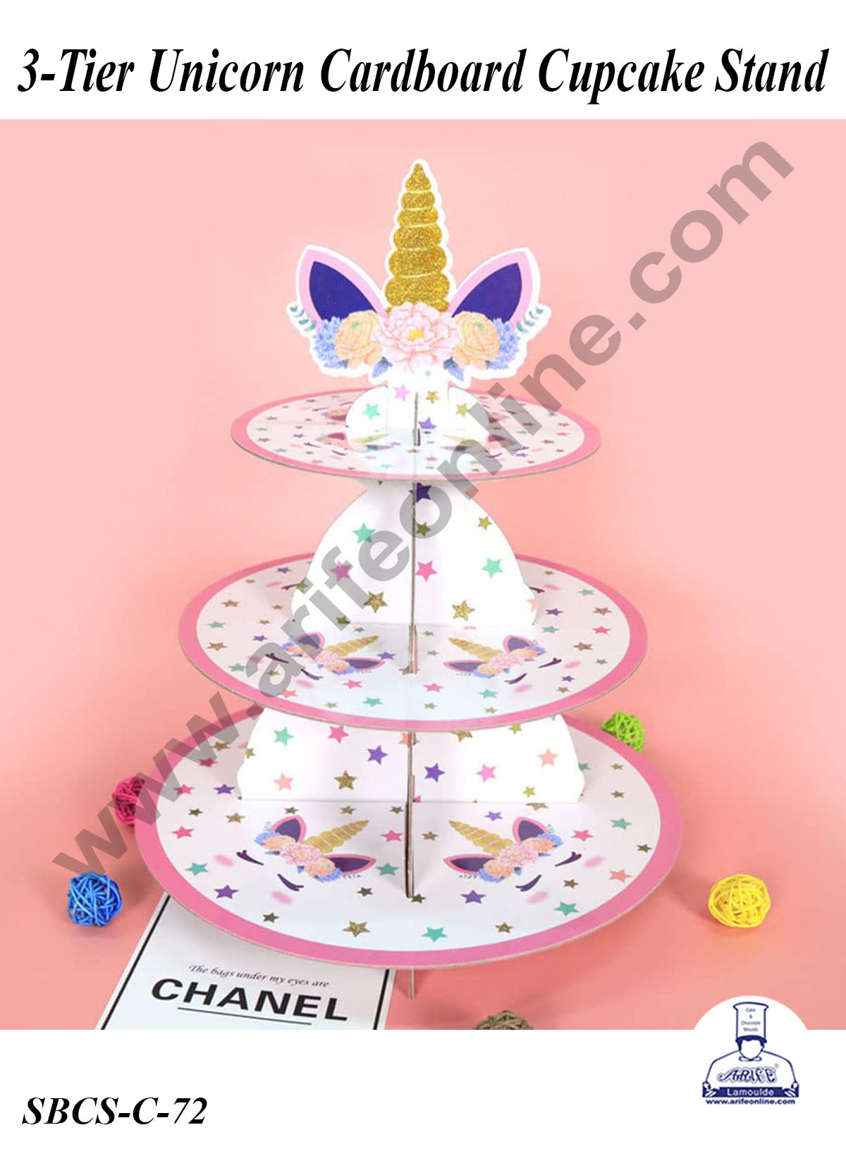 3-Tier Unicorn Cardboard Cupcake Stand (MOQ 12 PCS)