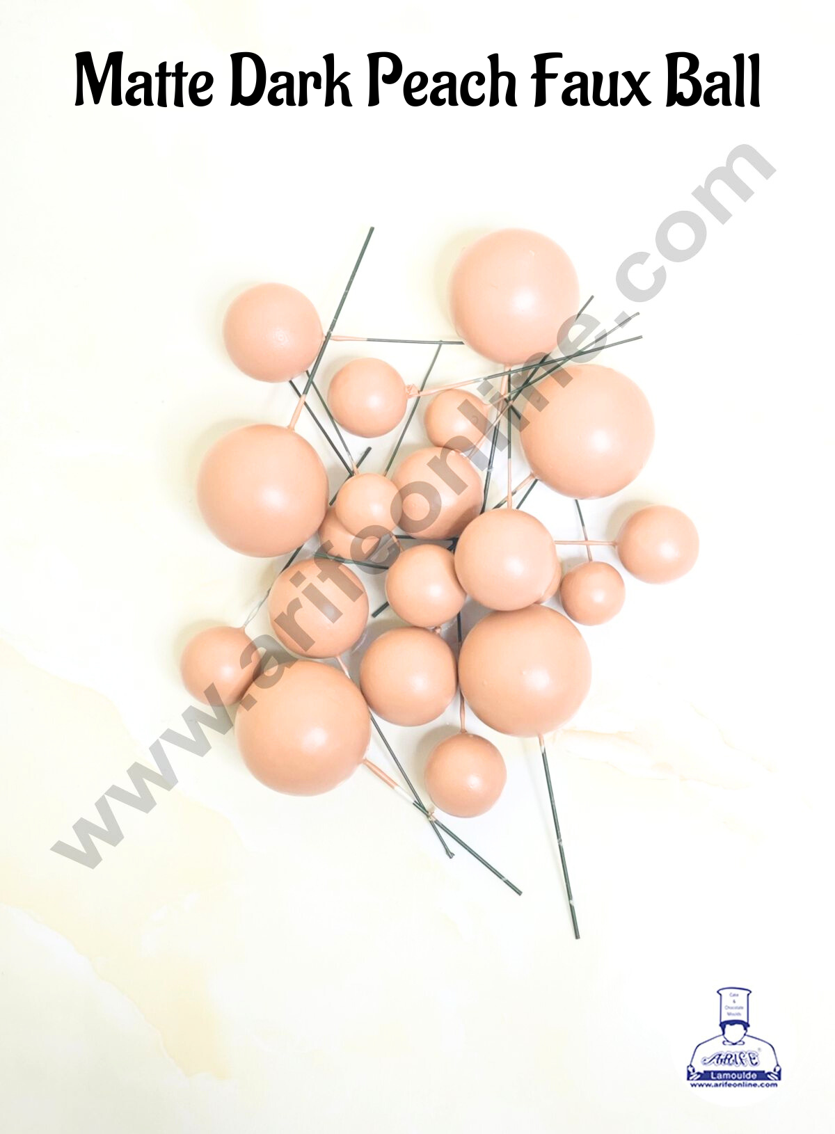 Matte Dark Pastel Peach Faux Ball Topper For Cake and Cupcake Decoration - 20 pcs Pack (MOQ 300 PACKET 1 CRTN) (IM)