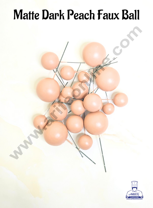 Matte Dark Pastel Peach Faux Ball Topper For Cake and Cupcake Decoration - 20 pcs Pack (MOQ 300 PACKET 1 CRTN) (IM)