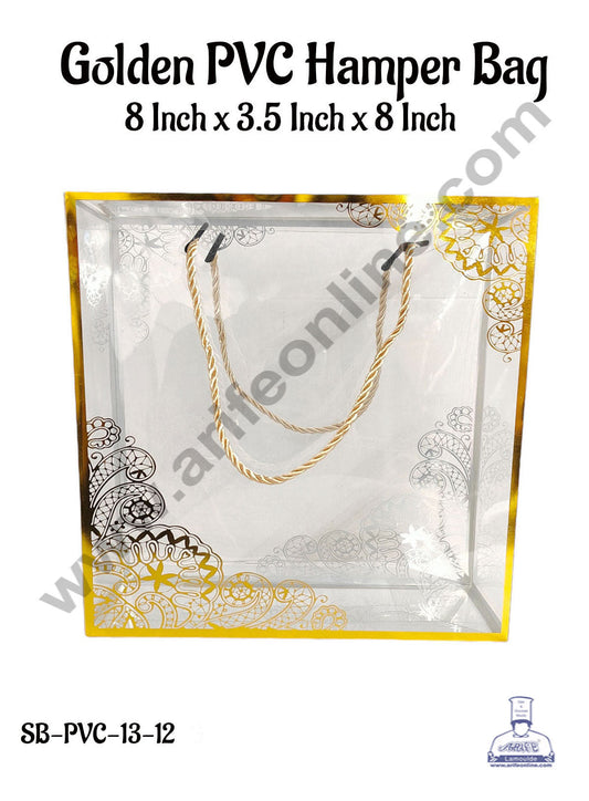 Golden Pattern PVC Hamper Bag - 8 X 3.5 X 8 Inch | Gift Box | Gift Bag with Handle (MOQ 100 PCS) (FU)