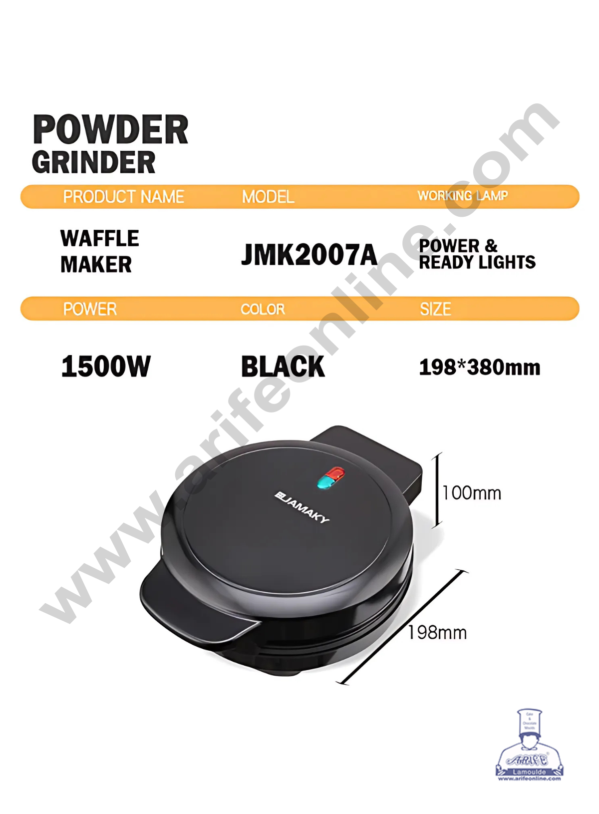 Jamaky Round shape 1500W Waffle Maker Non-Stick Waffle Iron - Model: JMK2007 A (SB-JM-JMK2007 A)  (MOQ 10 PCS)