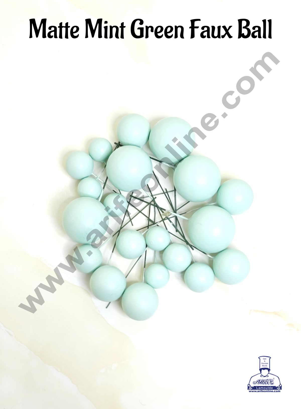 Matte Pastel Mint Green Faux Ball Topper For Cake and Cupcake Decoration - 20 pcs Pack (MOQ 300 PACKET 1 CRTN) (IM)