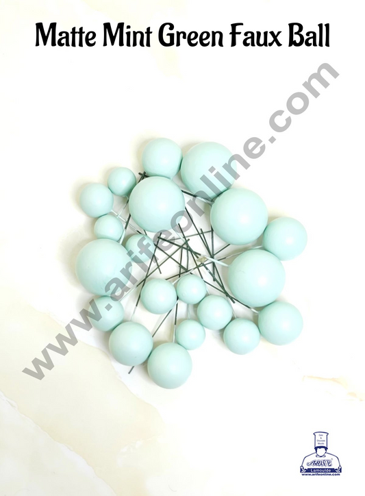 Matte Pastel Mint Green Faux Ball Topper For Cake and Cupcake Decoration - 20 pcs Pack (MOQ 300 PACKET 1 CRTN) (IM)